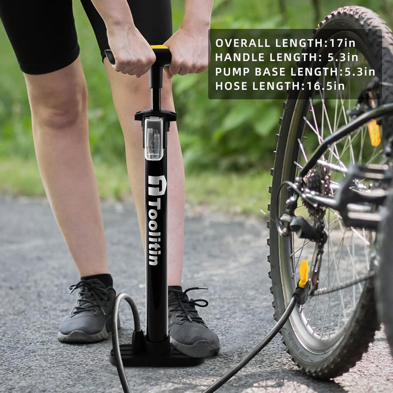 TOOLITIN Bike Pump Portable Floor Bicycle Tires Air Pumps with Presta and Schrader,Multifunctional Ball Needle, for Mountain and Road Bikes Tires, Ball Pump - Image 5